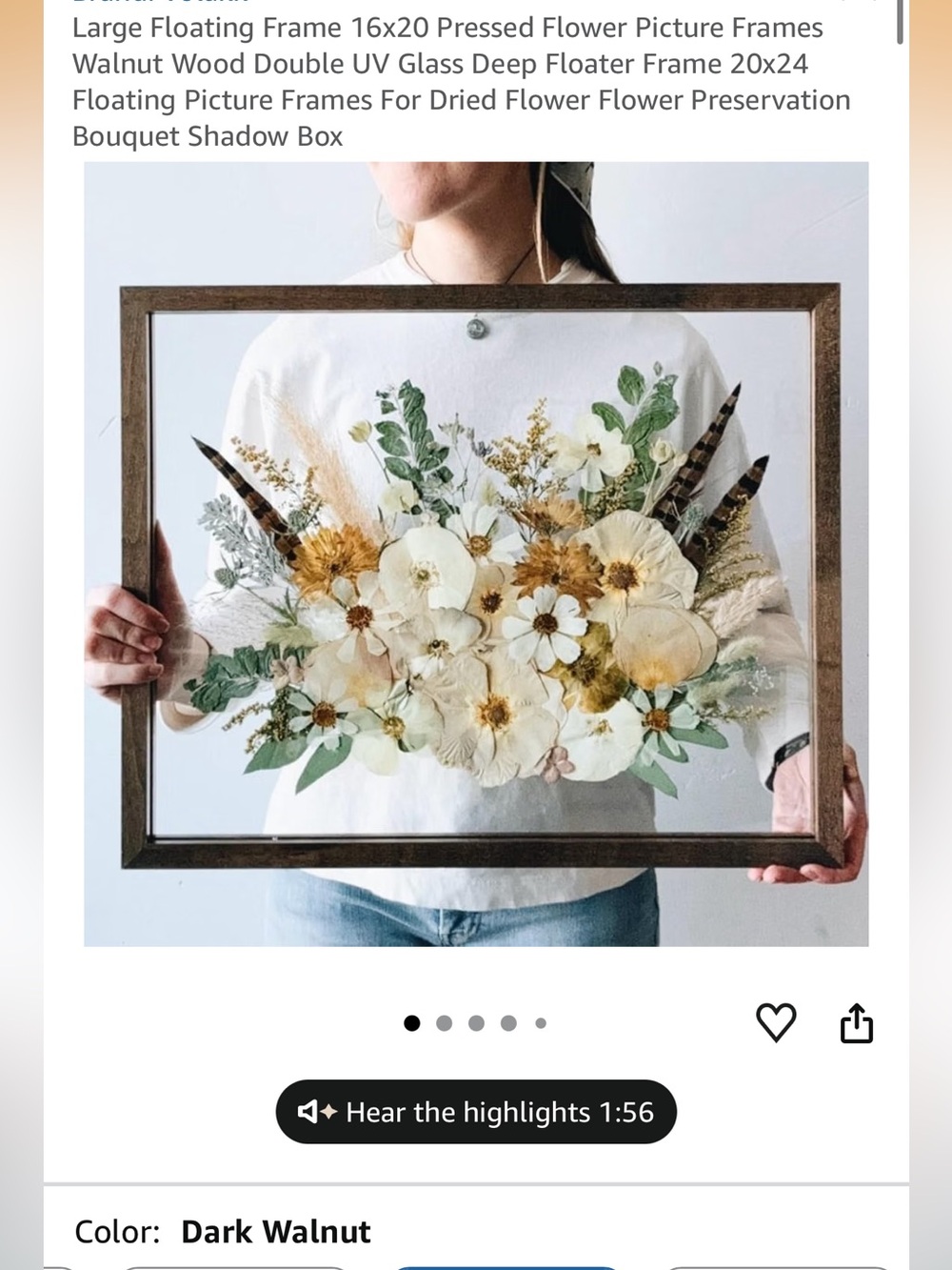Walnut Wood Floating Glass Frame with Dried Flower Display - Brown